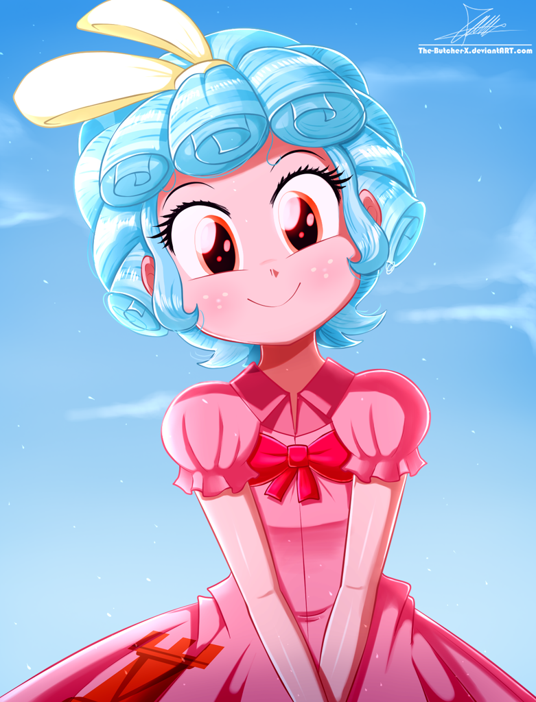 #2433370 - safe, alternate version, artist:the-butch-x, cozy glow, equestria girls, clothes, cozybetes, cute, dress, equestria girls-ified, female, freckles, looking at you, signature, smiling, solo - Derpibooru