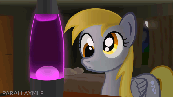 #310043 - animated, artist:parallaxmlp, bedroom, cute, derpabetes, derpy hooves, excited, eyes closed, female, flapping, gasp, gif party, giggling, grin, lava lamp, lava lamp effect, mare, open mouth, pegasus, pony, safe, smiling, spread wings, underp, youtube link - Derpibooru