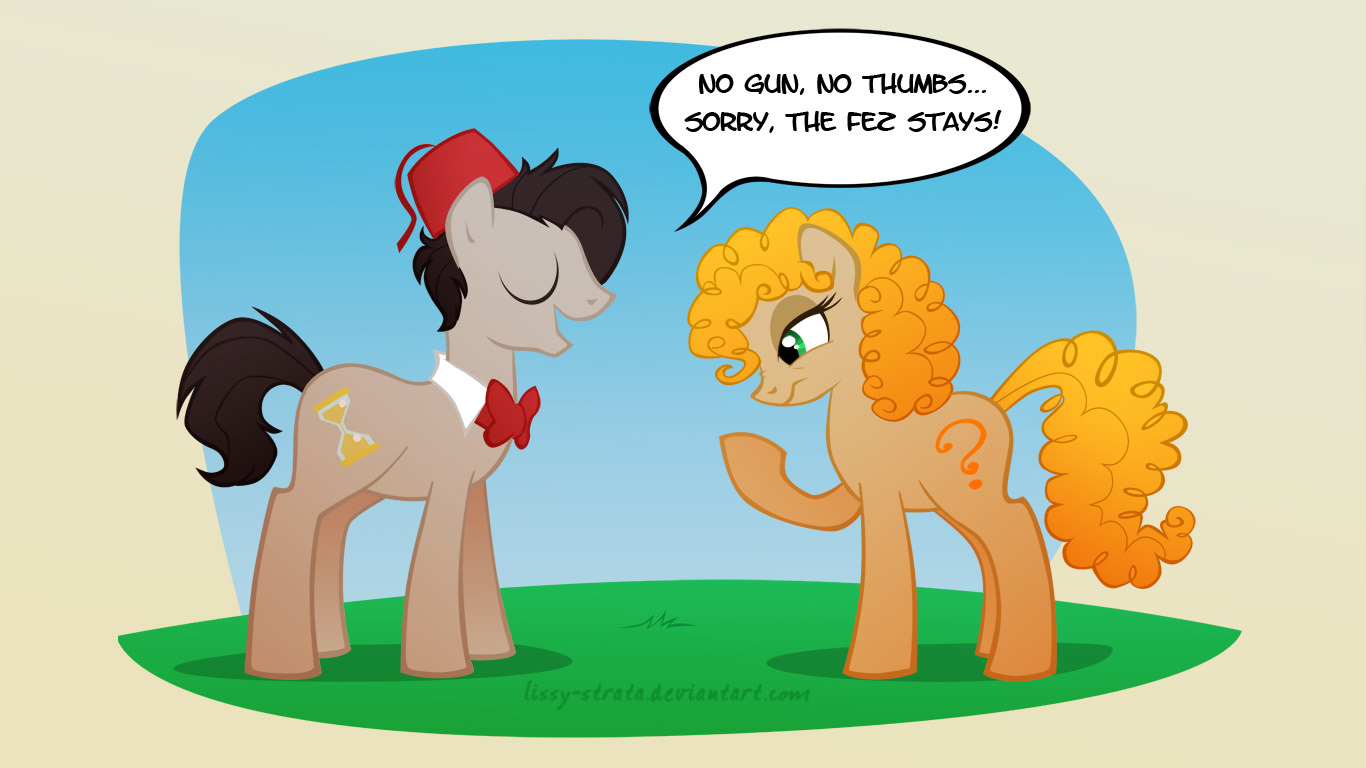 #88 - safe, artist:lissystrata, doctor whooves, time turner, earth pony, pony, bowtie, doctor who, eleventh doctor, female, fez, hat, male, mare, ponified, river song, stallion, the doctor 